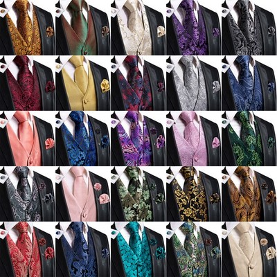 Red Pink Black Mens Vest Paisley Floral Waistcoat Wedding Formal Tuxedo Gilet