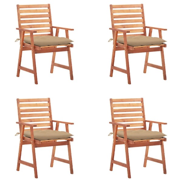 GartenstüHle 4Er Set Mit Sitzkissen Massivholz Akazie EsszimmerstüHle-image