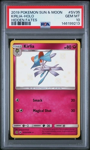 2019 POKEMON SUN & MOON HIDDEN FATES #SV35 KIRLIA-HOLO PSA 10