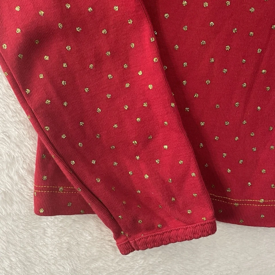 Top Hanna Andersson Talla 6/7 (120) Rojo y Dorado Lunares Brillo Manga Larga Foto 2 de 4