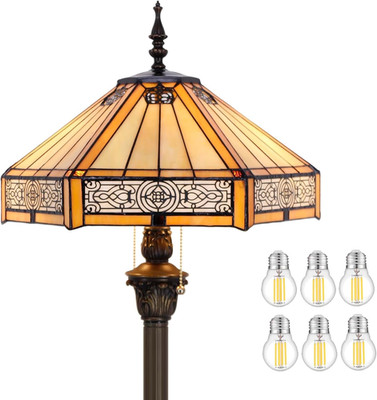 Tiffany Style Yellow Hexagon Floor Lamp - Antique Decor for Home & Office