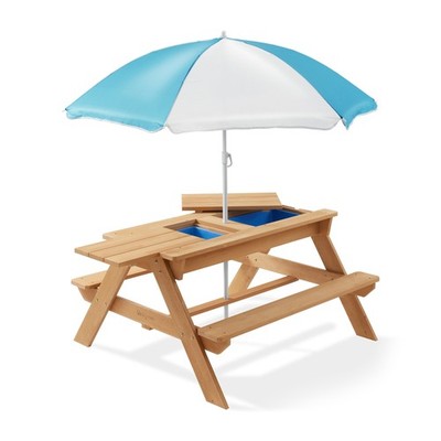 Casafield Children's Sand & Water Activity Table, 3-in-1 Wooden Outdoor Picnic