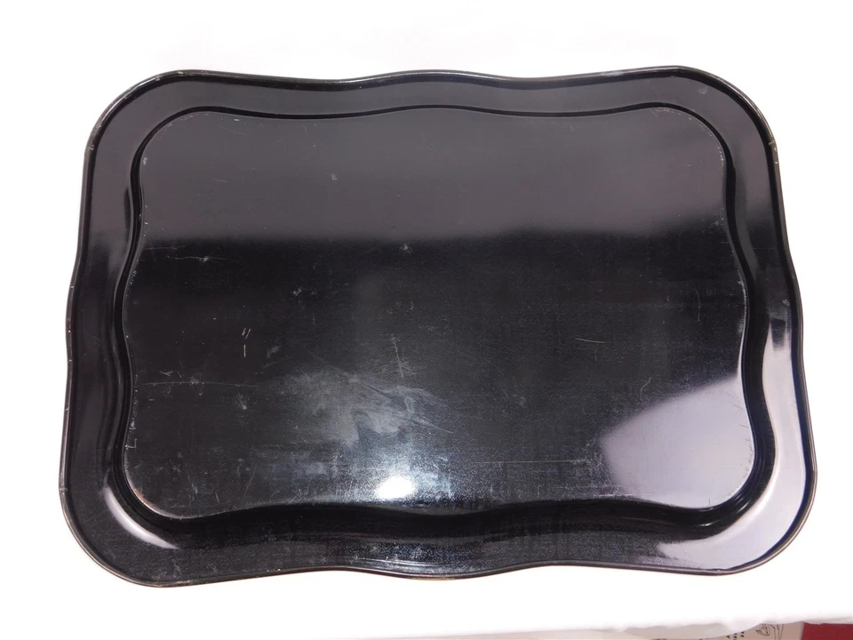 Set of 6 Vtg Tin Litho Serving Trays Black Yellow Charcuterie Theme 1960s - Image 4 of 4