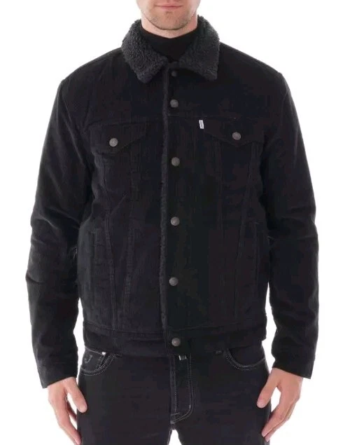 Chaqueta de camionero Sherpa tipo III mediana Levi's para hombre pana negra Foto 2 de 4