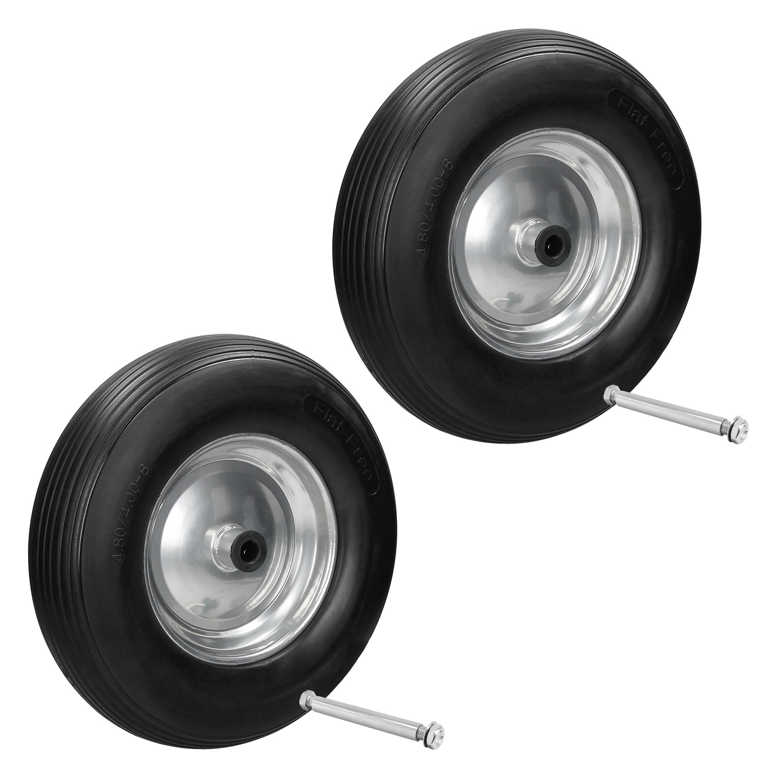 Produktbild von 2 Schubkarrenräder Mit Achse - PU-Vollgummi 4.80/4.00-8, 390 Mm Durchmesser, Je 200 Kg Belastbar