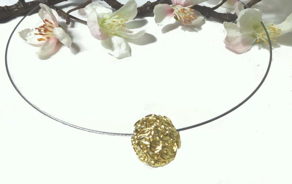 gold Kugel Reif Halsreif Collier Draht Edelstahl Braut Schmuck Ball vergoldet - Bild 3 von 3