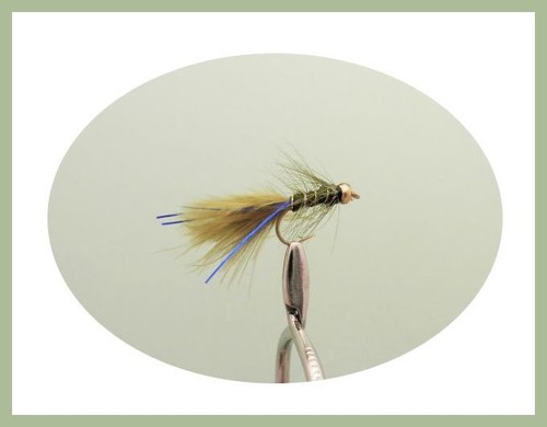 Trout flies, Damsels, 18 Per Pack, Mini Flash Damsels, Size 12, black and olive - Picture 2 of 5