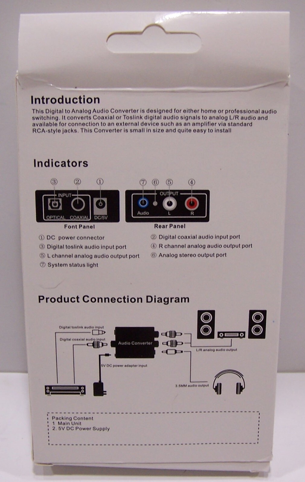 Digital Optical Coax to Analog RCA Audio Converter Adapter