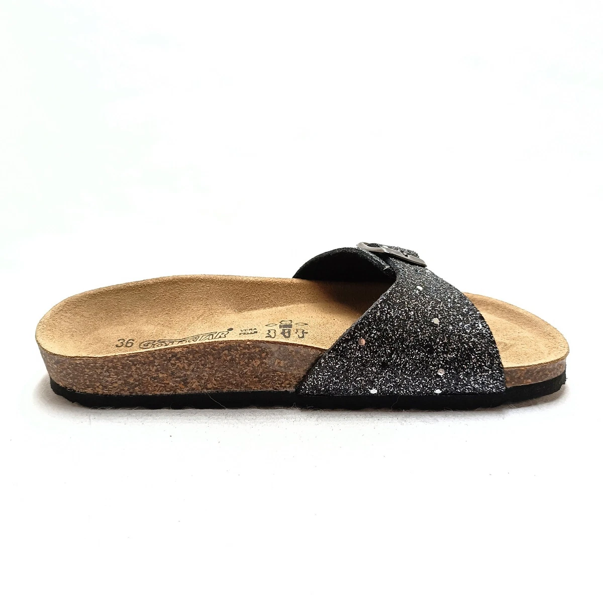 GOLDSTAR DONNA GS1837X NERO GLITTER CIABATTE SANDALI BASSI SUGHERO
