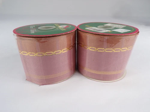 2 Vintage Kurt Adler Wired Ribbon Spool Christmas Craft Each 30' Mauve Gold L24