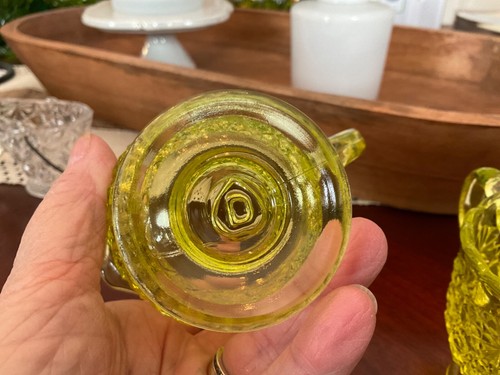 Vintage Vaseline daisy& buttons open sugar and creamer by Degenhart glass Yellow - Picture 5 of 6