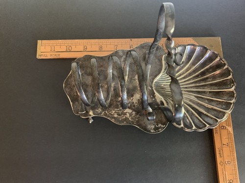 Antique Sheffield England Silver Plated Toast Rack with Butter/Jam Dish Shell - Foto 8 di 10