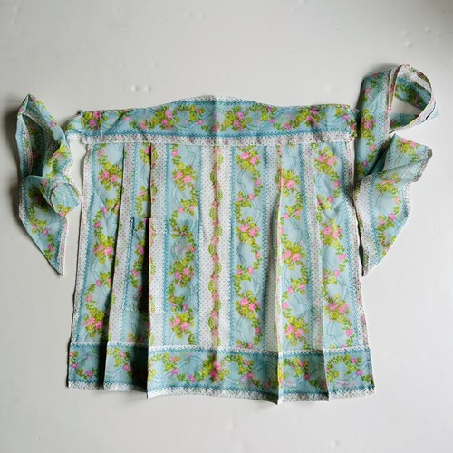 Vintage Half Apron Pocket Pleated Striped Floral Print 70’s
