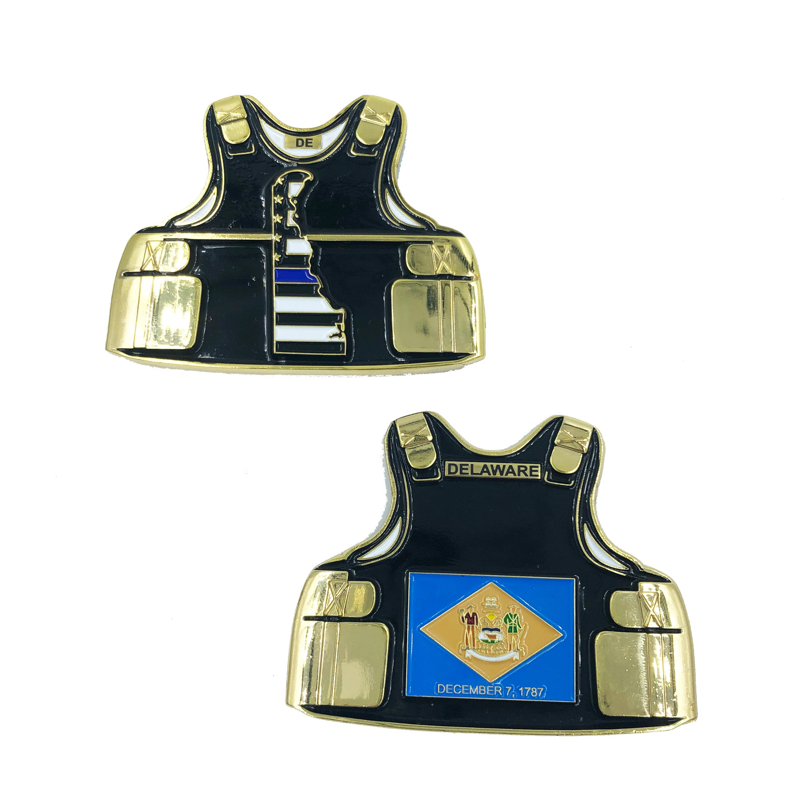 B-008 Delaware LEO Thin Blue Line Police Body Armor State Flag Challenge Coins