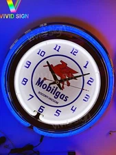 15" Neon Clock Mobil Gas Mobilgas Pegasus Oil Socony Oil Light Sign Gasoline