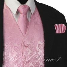 New Pink 20NN Paisley Tuxedo Suit Dress Vest Waistcoat  Neck tie  And Hankie