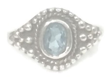 Blue Topaz Ring Solitaire Sterling Silver Boho Girls Ring Size 7 Women Band 