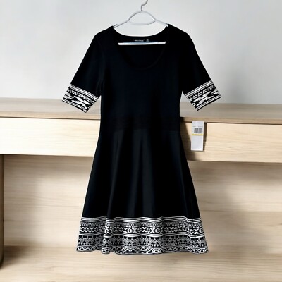 Nina Leonard Lennie Black Knit Jacquard Dress Wmns M Sweater Dress Cozy  Dark | eBay