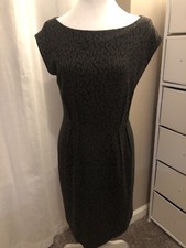Ann Taylor Loft Dress 6 Black Grey Animal Print Short Sleeve
