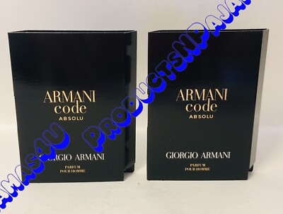 LOT of 2~Giorgio Armani ARMANI CODE ABSOLU Parfum Pour Homme .04oz/1.2ml SAMPLES