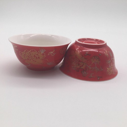 2pcs/lot Wedding Tea Cup Peony Print Red Small Volume Personal Cup For Pu'er Tea - Picture 12 of 12