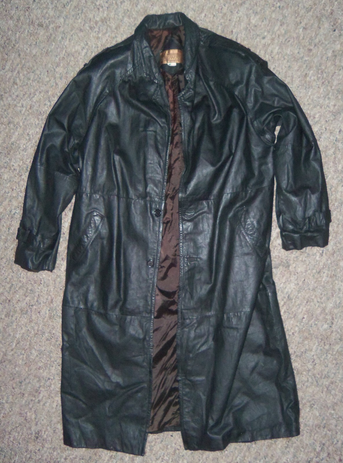 Midway Vintage Long Genuine Black leather Jacket Long Coat Size L image 6