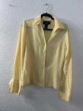 Jones Wear Essentials Size 8 Yellow Shirt 100% Silk Stylish Top Blouse Women