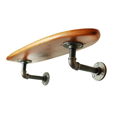 Floating Industrial Style Mahogany Skateboard Deck Shelf - Pipe Mounting System