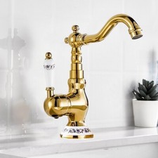 Gold Color Brass Single Handle Hole Bathroom Basin Faucet Vanity Sink Mixer Tap
