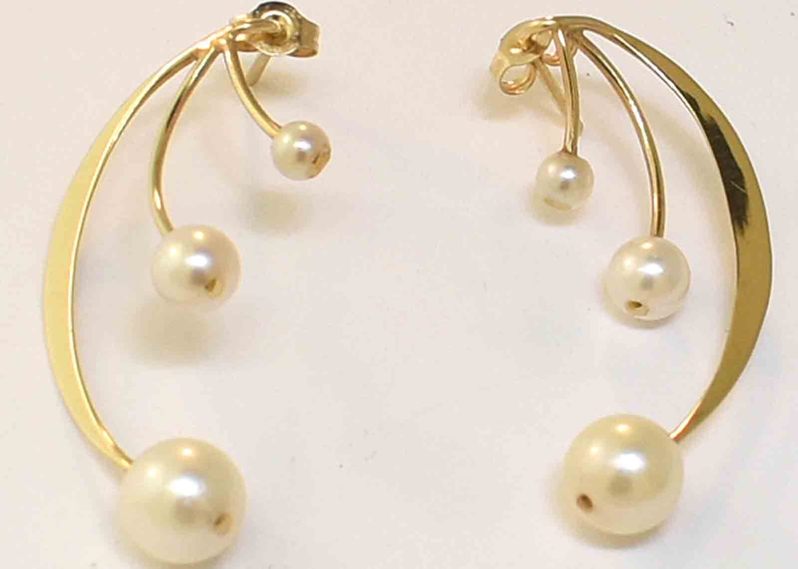 14K YELLOW GOLD - CULTURED PEARL FREE FORM ARTSY DROP EARRINGS