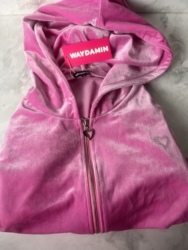 SZ XL Waydamin Pink Plush Velvet Rhinestone Half Hoodies With Pockets - Picture 8 of 9