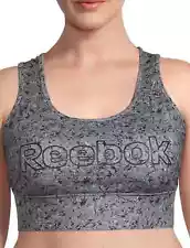 Rebook Women's Medium Support Sports Bra Active Gym Gray Removeable Pads NEW
