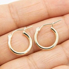 2mm X 15mm 5/8" Shiny Plain Hoop Earrings Real 10K Yellow Gold