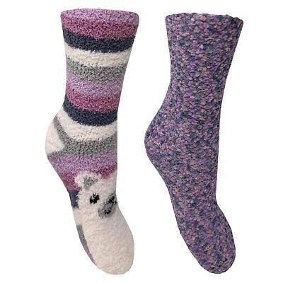 Brombeer Damen flauschige Eisbär Socken 2 Paar rutschfest & kuschelig Lounge UK 4-7