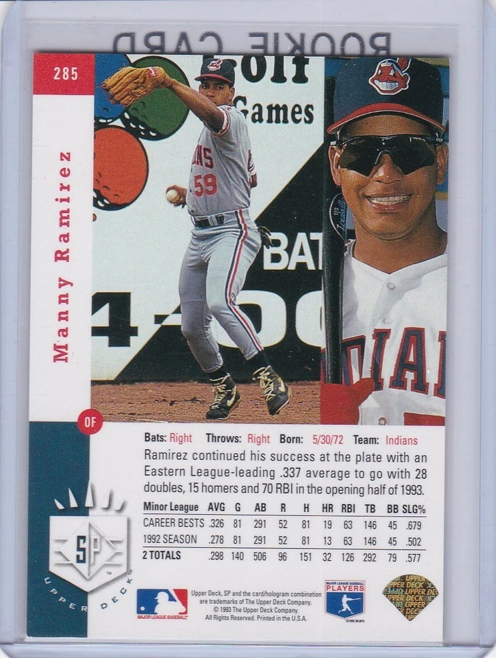 MANNY RAMIREZ ROOKIE CARD 1993 Upper Deck SP Premier Prospects Baseball RC - Image 2 of 2