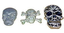 3 Metal Skull Shaped Belt Buckles Gothic Biker Pirate Macabre Bling READ