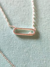 Rhodium Over Sterling Diamond Chip Necklace Open Work Oval 18in Chain