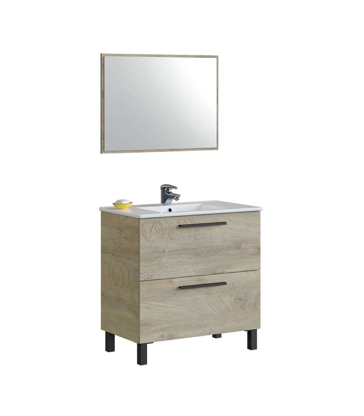 FRS, Mueble de baño Cullera con lavabo y espejo, acabado roble 80 cm(alto)80 cm(