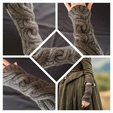 new Handknit Claire's Grey Fingerless Gloves ArmWarmer Product Of Canada