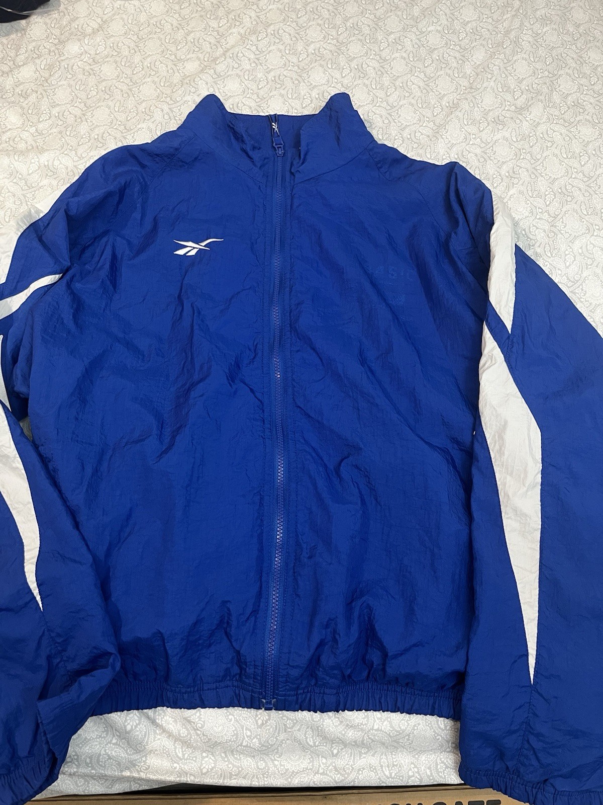 Vintage Reebok Windbreaker Track Jacket Blue White Full Zip Mesh Lined Size XL thumbnail 2