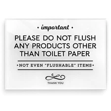 3.5x5 Inch Do Not Flush Rules Bathroom Sign ~ Ready to Stick ~ White + Black 