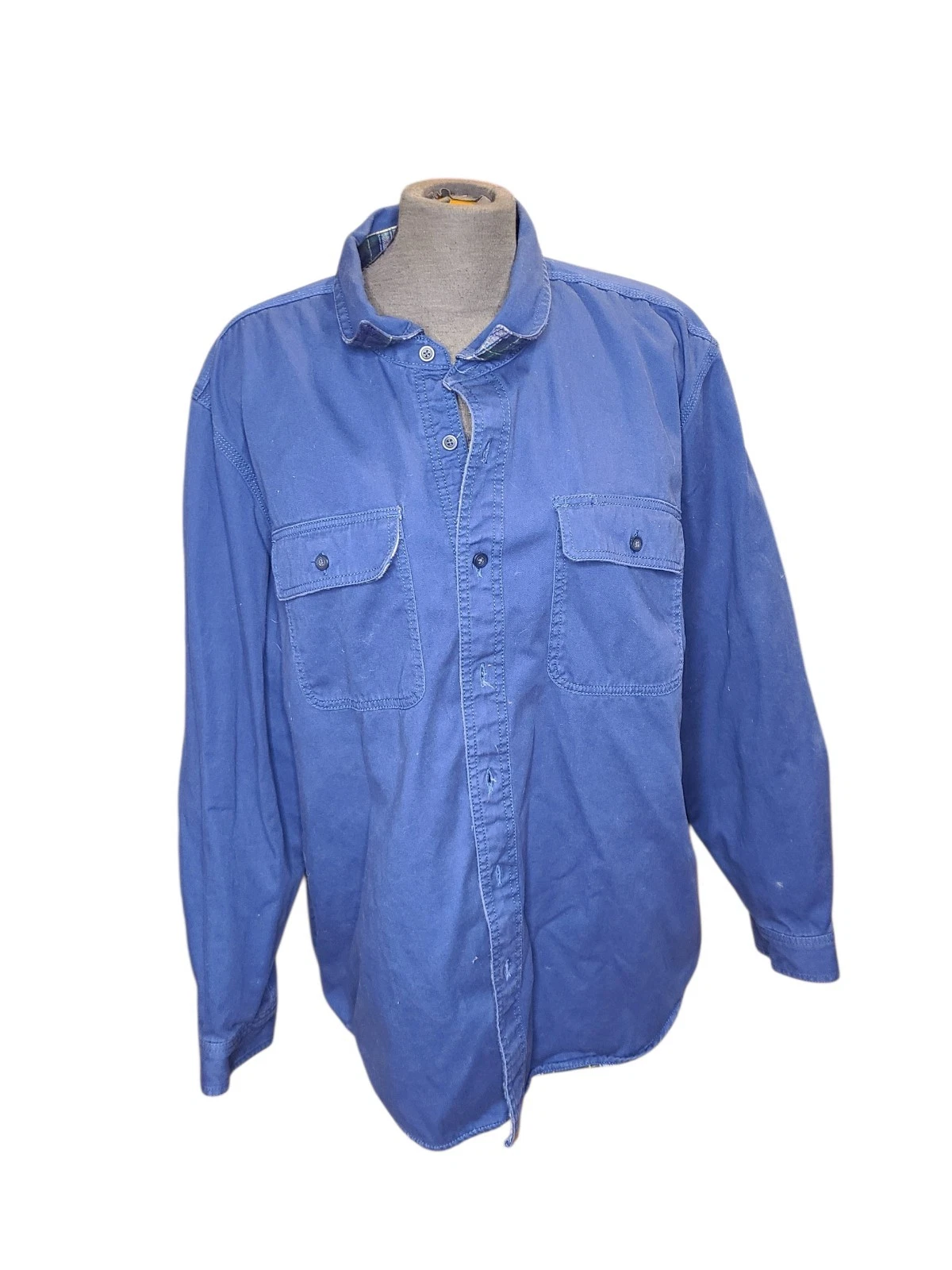 L.L. Bean Men's XL Flannel Lined Canvas Shirt Long Sleeve Button Down Blue