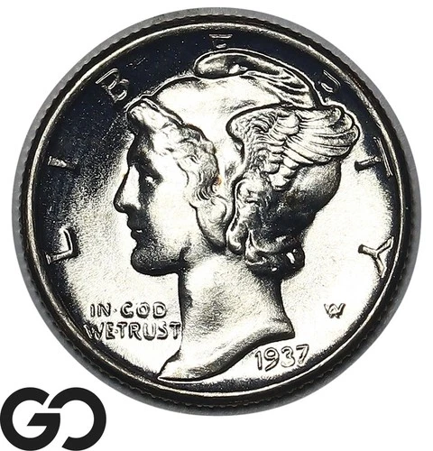 1937 Mercury Dime Flashy Solid Gem BU++