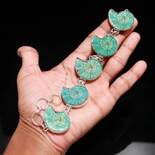 Turquoise in Ammonite Fossil Gemstone Handmade 925 Sterling Silver Bracelet