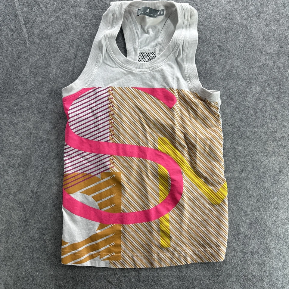Camiseta sin mangas Adidas Stella McCartney para mujer XS blanca multicolor espalda deportiva malla gimnasio Foto 2 de 4