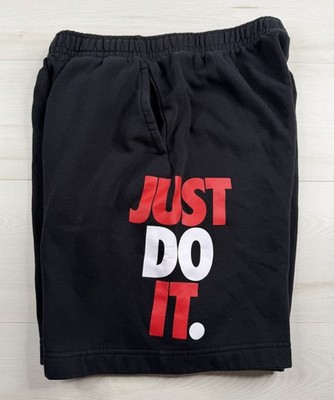 Nike Sweat Shorts Just Do It Spell Out Fleece Jogger Black Red Drawstring Mens S