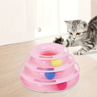 3 Layer Interactive Cat Toy Tower with Colorful Balls Mental Physical Exerciser,