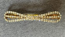 Vintage Art Deco Style Barrette Prong Set Rhinestone Bow Wedding Hair Updo Clip
