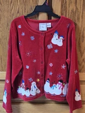 Vtg Michael Simon Lite Snowman Cardigan Christmas Holiday Sweater 90s Womens Lg
