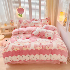 Kawaii Pink Duvet Cover Set, Fluffy Comforter for Girls Teens, Queen Size